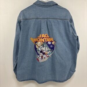 Womens XL Space Mountain Mickey Mouse Goofy Pluto Denim Shirt Vtg Inspired Retro